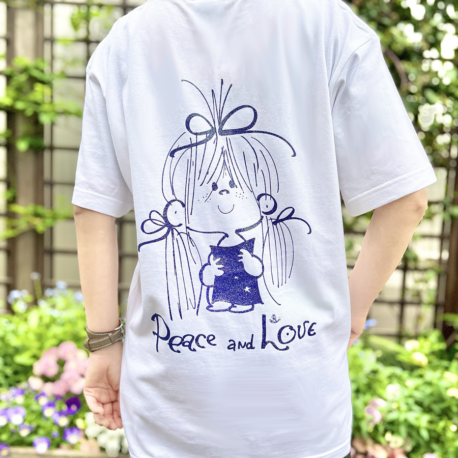 【水森亜土】半袖バックプリントTシャツ「キラキラリボン」ラメ入り
